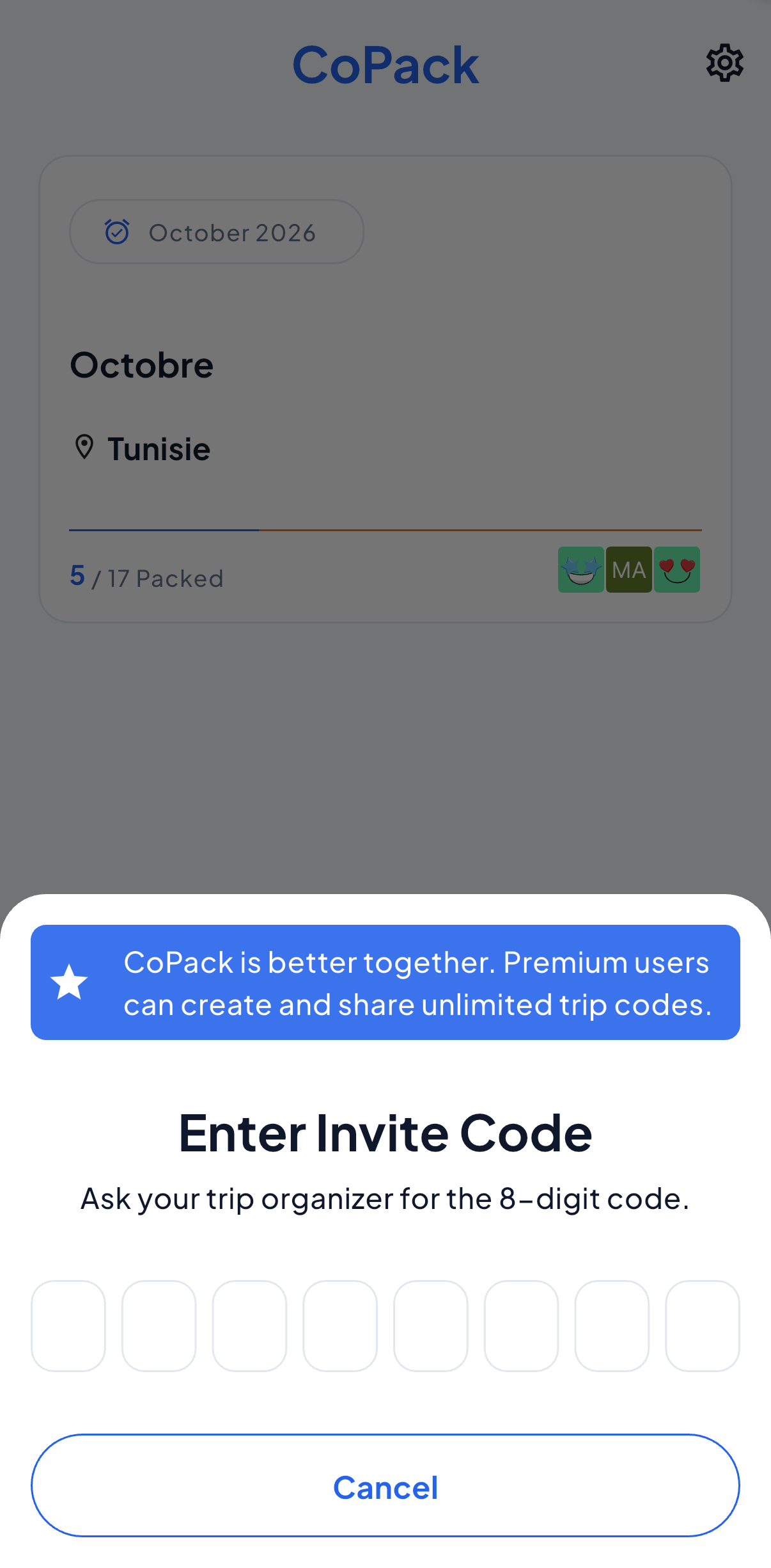 Join trip screen