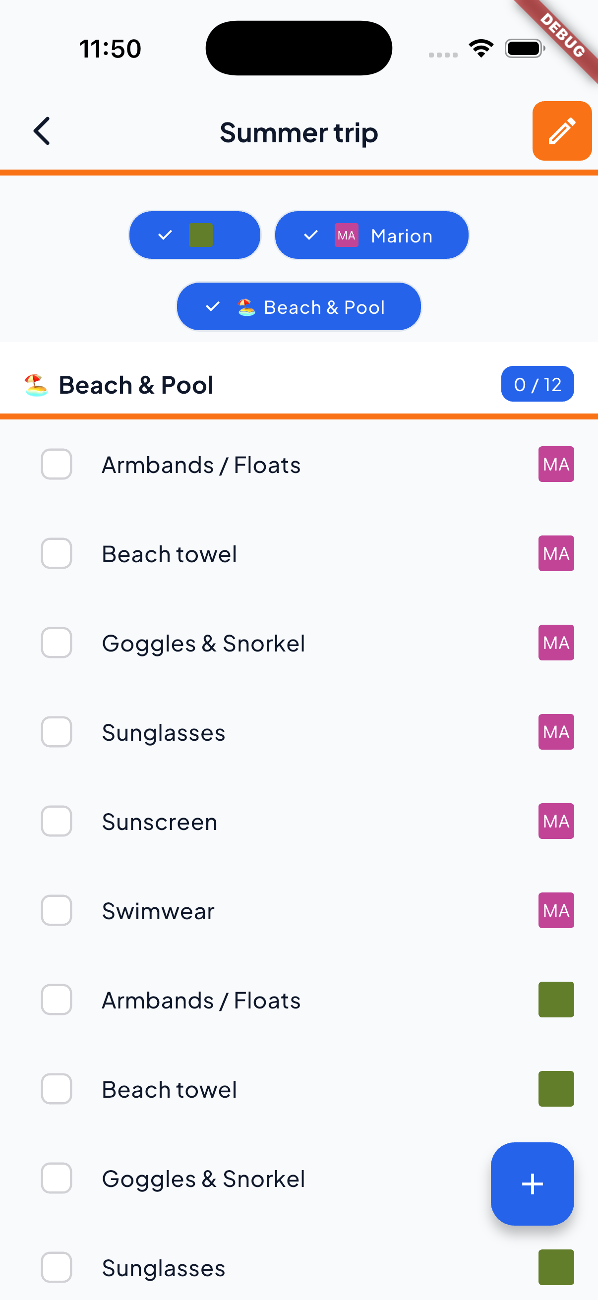 CoPack packing list screenshot