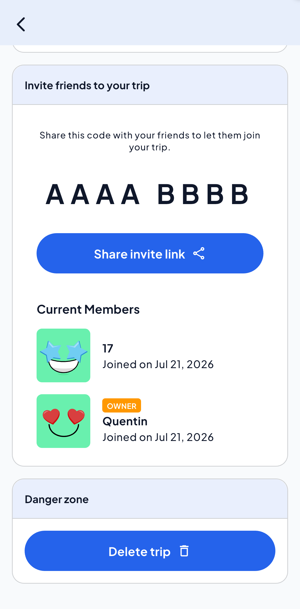 Share trip code